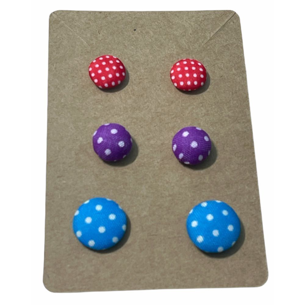 Fabric Covered Button‎ Earring Stud Set Polka Dot